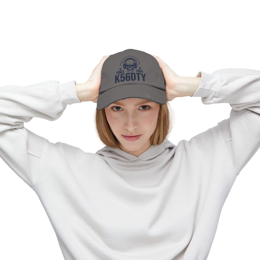 Personalized Vintage Ham Radio Skull Hat | Custom Callsign &amp; Licensed Since Distressed Cap