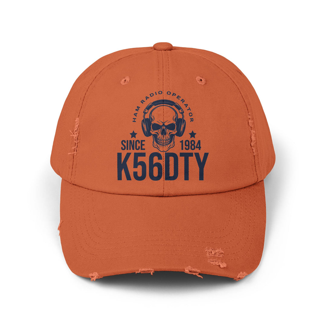 Personalized Vintage Ham Radio Skull Hat | Custom Callsign &amp; Licensed Since Distressed Cap