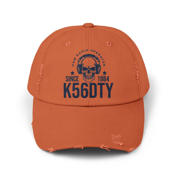 Personalized Vintage Ham Radio Skull Hat | Custom Callsign &amp; Licensed Since Distressed Cap
