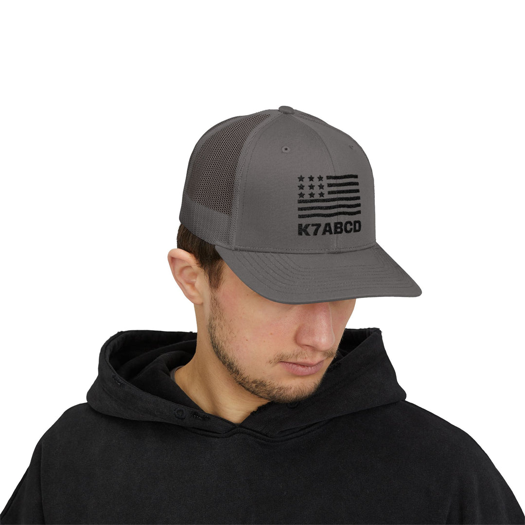 Personalized Ham Radio Call Sign Trucker Hat – Embroidered American Flag Amateur Radio Cap