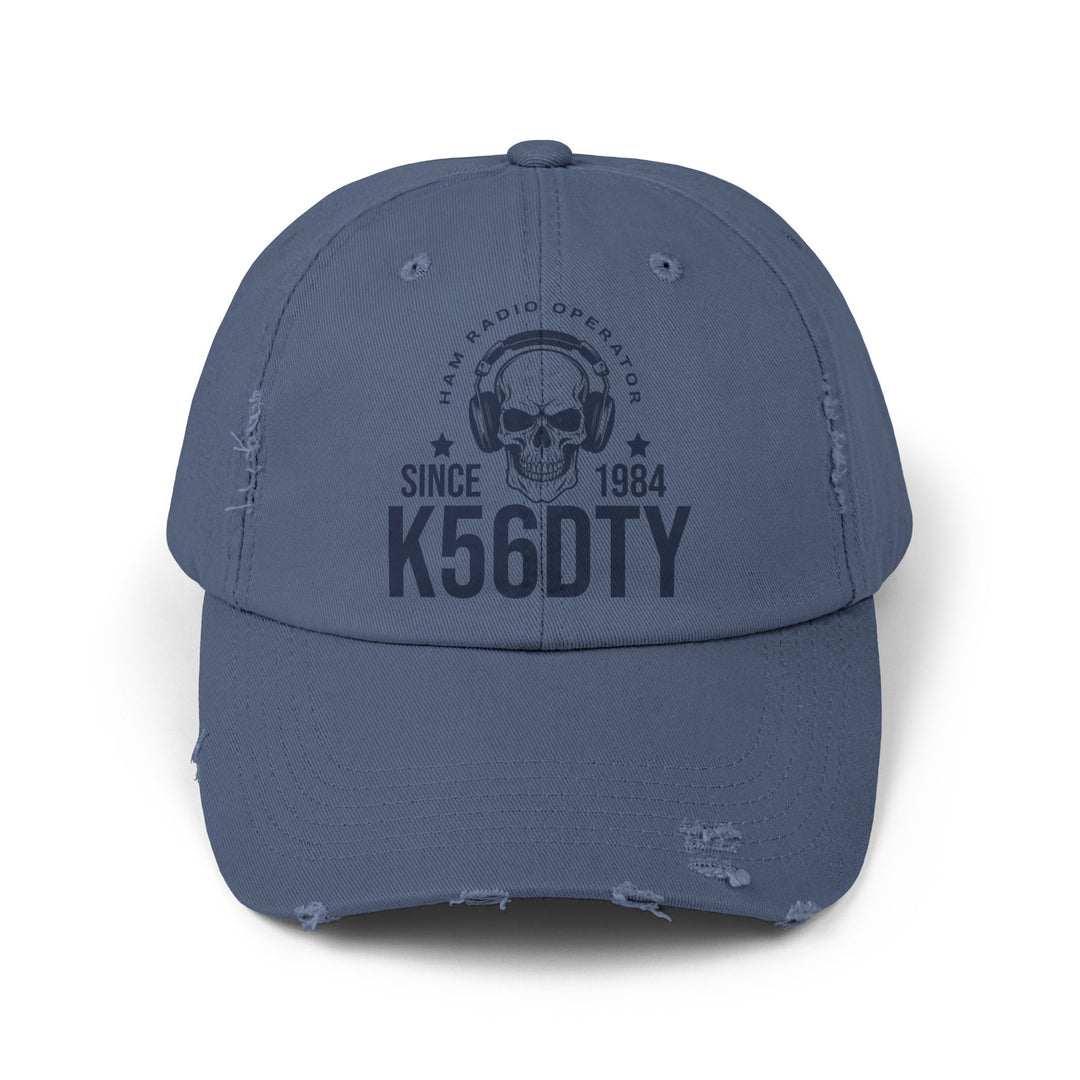 Personalized Vintage Ham Radio Skull Hat | Custom Callsign &amp; Licensed Since Distressed Cap