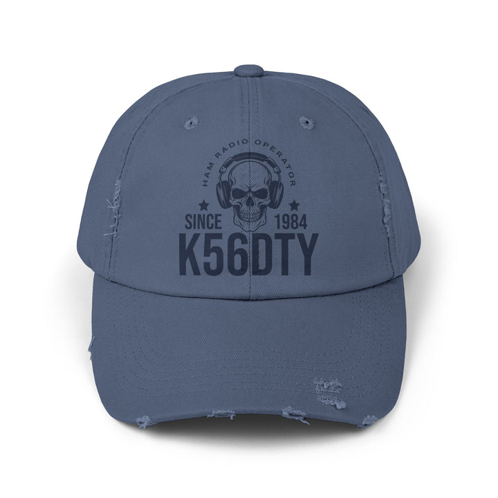 Personalized Vintage Ham Radio Skull Hat | Custom Callsign &amp; Licensed Since Distressed Cap