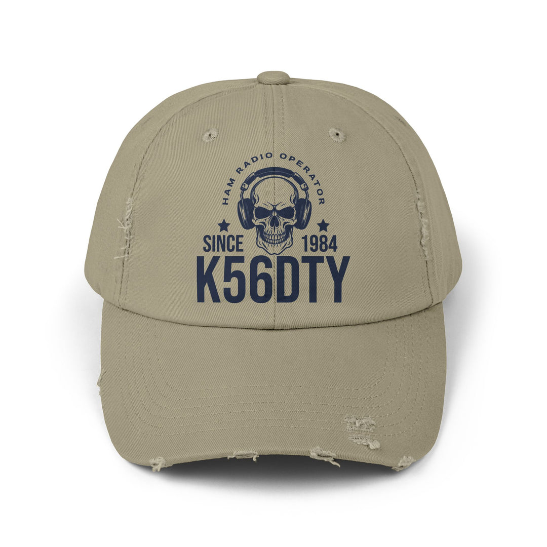 Personalized Vintage Ham Radio Skull Hat | Custom Callsign &amp; Licensed Since Distressed Cap