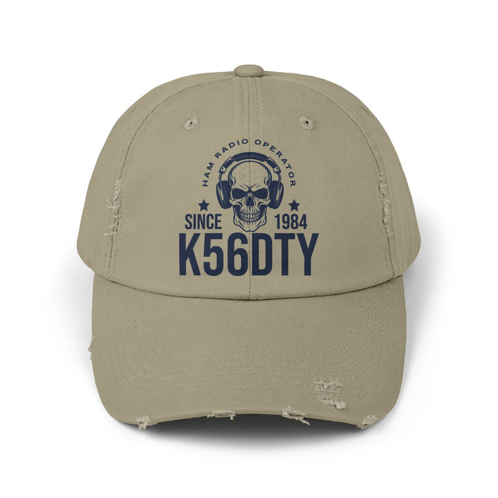 Personalized Vintage Ham Radio Skull Hat | Custom Callsign &amp; Licensed Since Distressed Cap