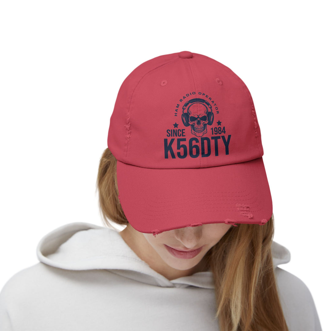 Personalized Vintage Ham Radio Skull Hat | Custom Callsign &amp; Licensed Since Distressed Cap