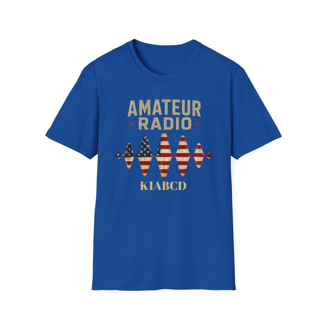 Personalized Ham Radio USA Flag T-Shirt with Custom Callsign | Amateur Radio Shirt