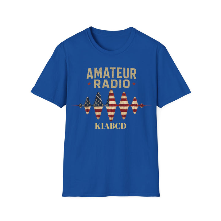 Personalized Ham Radio USA Flag T-Shirt with Custom Callsign | Amateur Radio Shirt