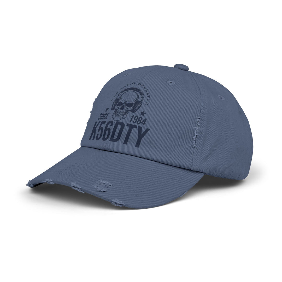 Personalized Vintage Ham Radio Skull Hat | Custom Callsign &amp; Licensed Since Distressed Cap