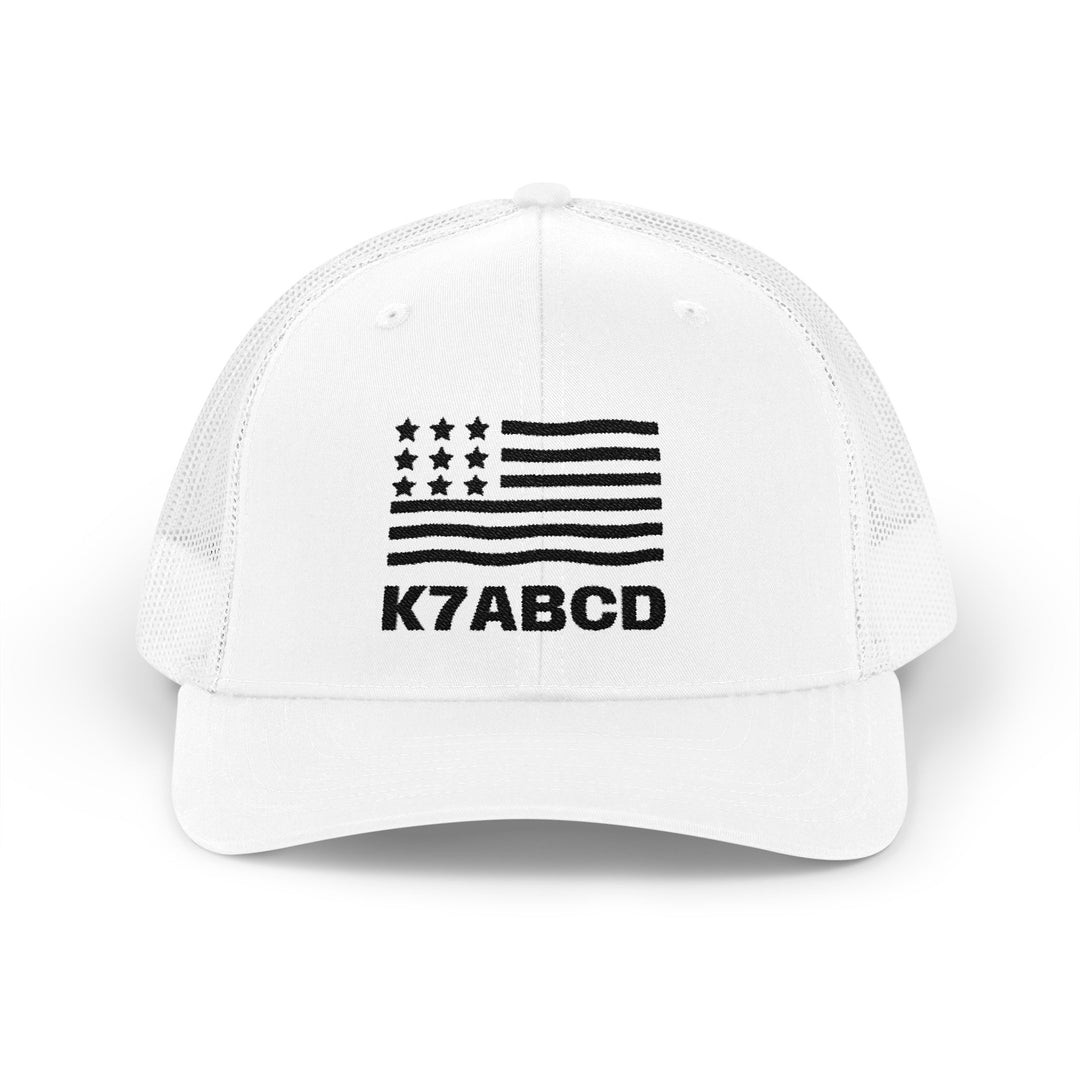 Personalized Ham Radio Call Sign Trucker Hat – Embroidered American Flag Amateur Radio Cap