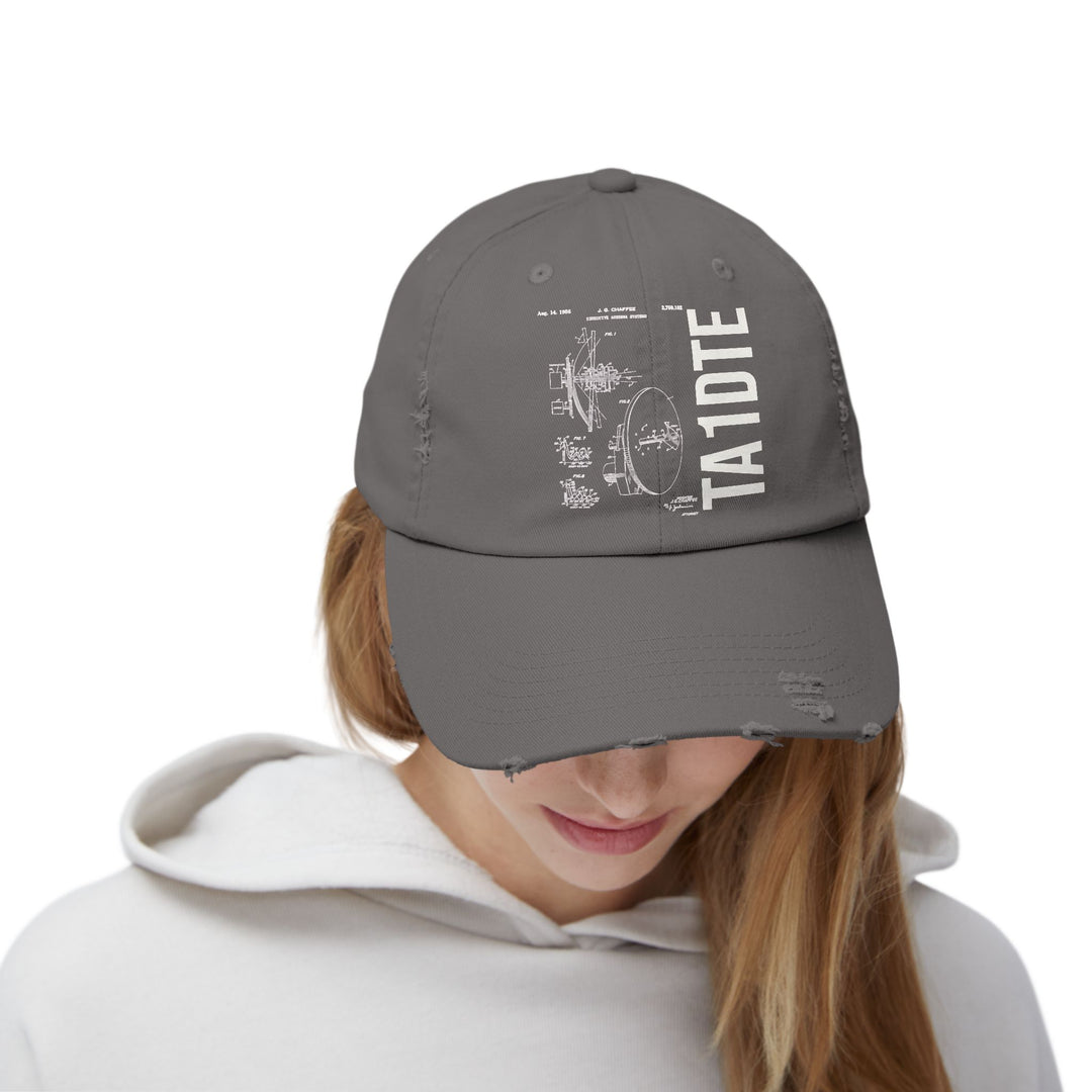 Personalized Vintage Ham Radio Distressed Cap | Custom Callsign Antenna Blueprint Hat
