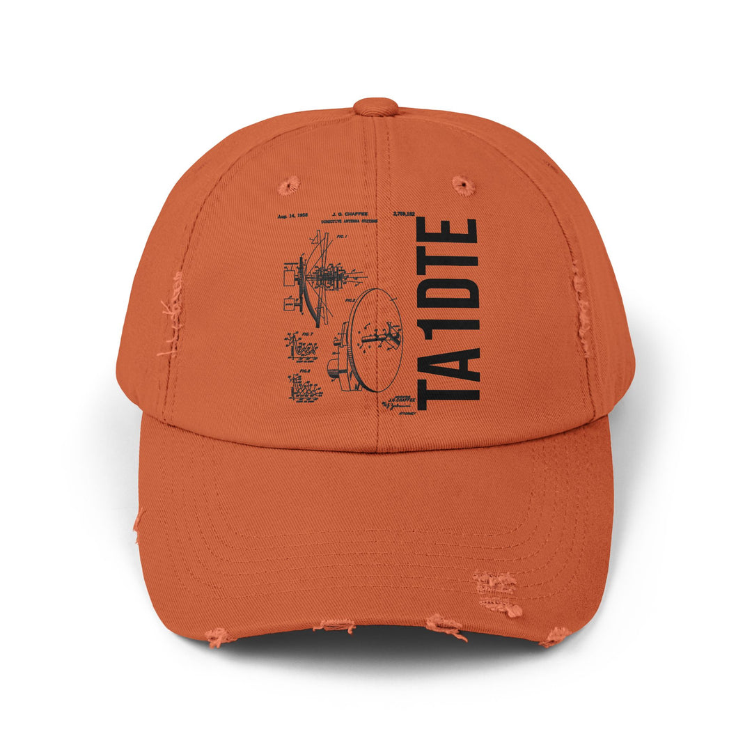 Personalized Vintage Ham Radio Distressed Cap | Custom Callsign Antenna Blueprint Hat