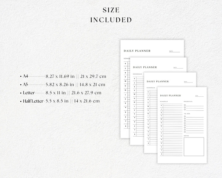 Printable Daily Planner Template PDF| Simple, Minimalist Planner | Daily Schedule | Printable To Do List | A4, A5, Letter and Half Letter