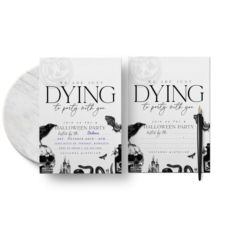 Vintage Halloween Party Invitation Fill in Style, 10, 30 or 50 cards option with Envelopes