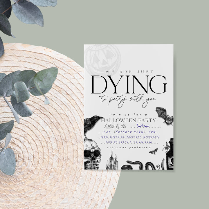 Vintage Halloween Party Invitation Fill in Style, 10, 30 or 50 cards option with Envelopes