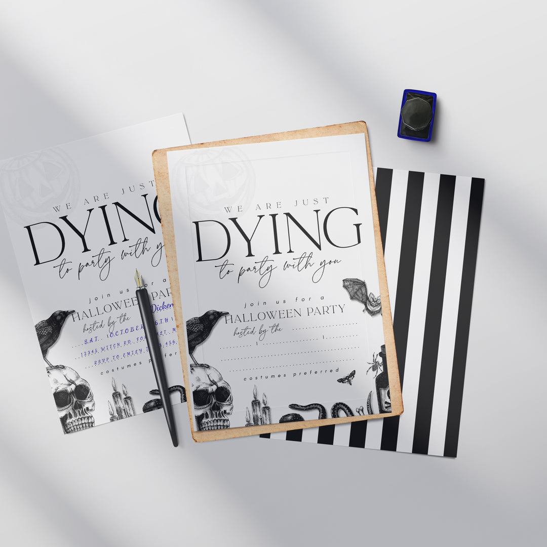 Vintage Halloween Party Invitation Fill in Style, 10, 30 or 50 cards option with Envelopes