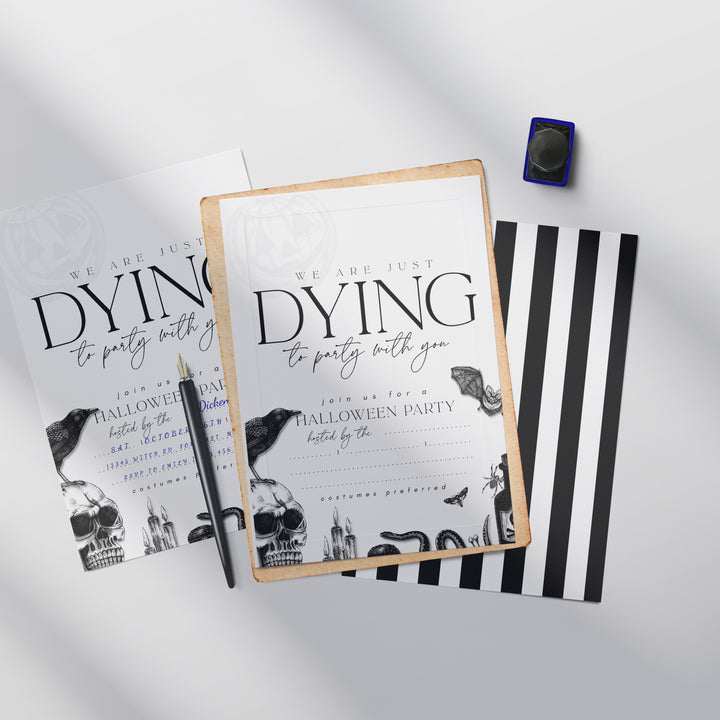 Vintage Halloween Party Invitation Fill in Style, 10, 30 or 50 cards option with Envelopes