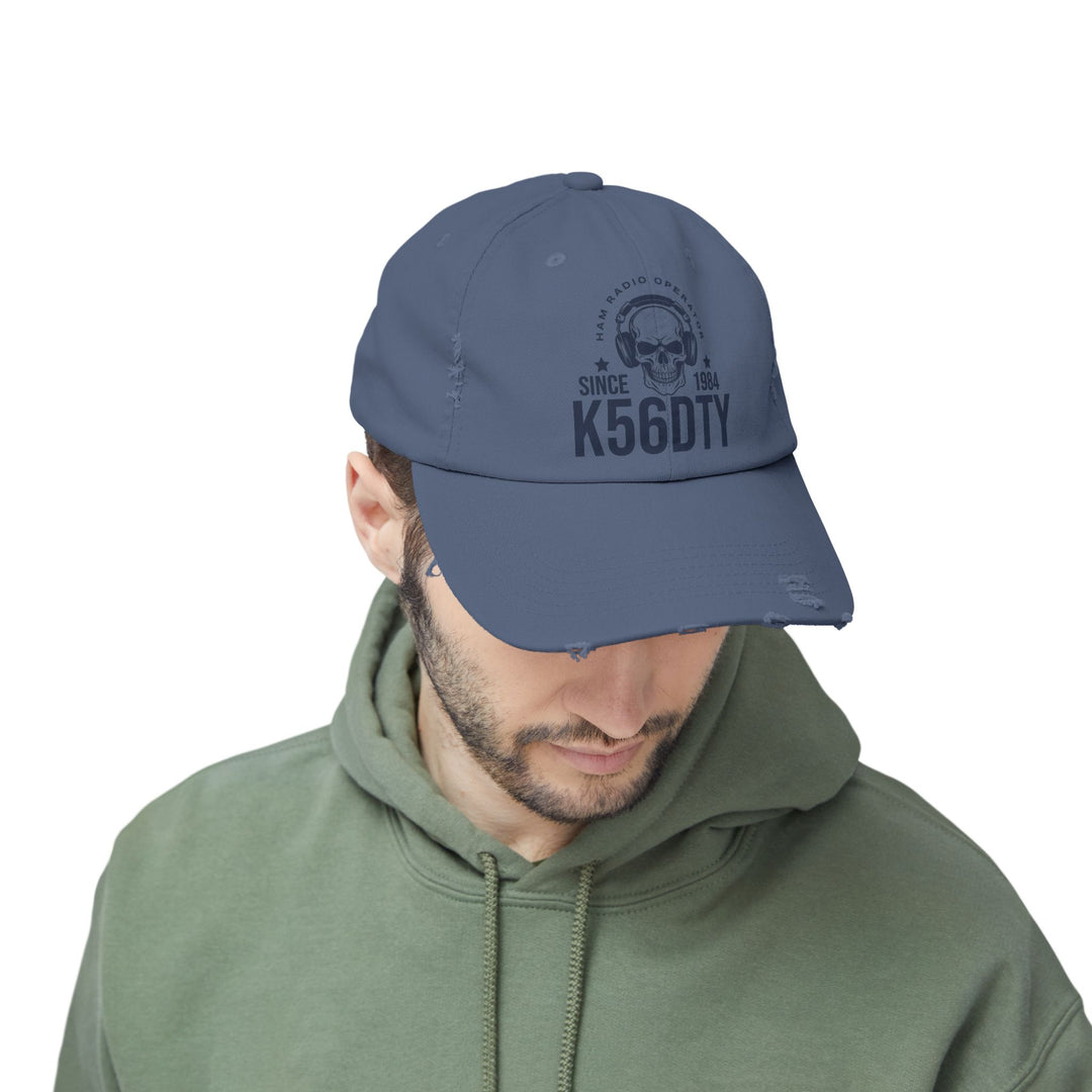 Personalized Vintage Ham Radio Skull Hat | Custom Callsign &amp; Licensed Since Distressed Cap