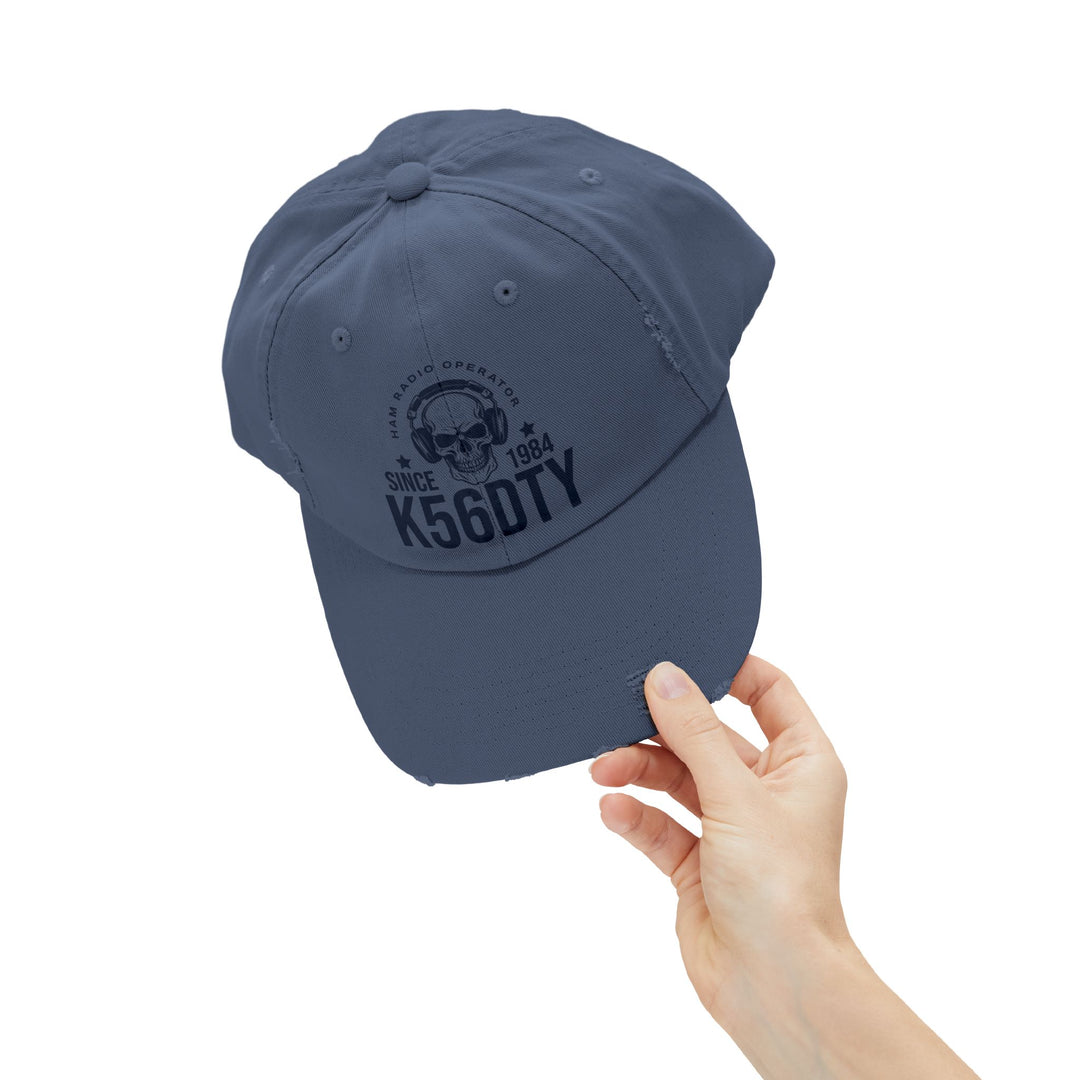 Personalized Vintage Ham Radio Skull Hat | Custom Callsign &amp; Licensed Since Distressed Cap
