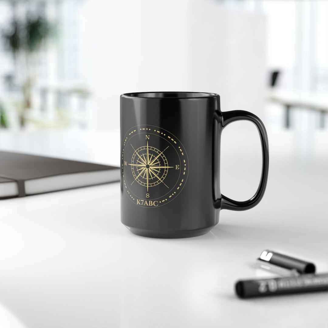 Personalized Morse Code Compass Ham Radio Mug | Custom Callsign Coffee Cup