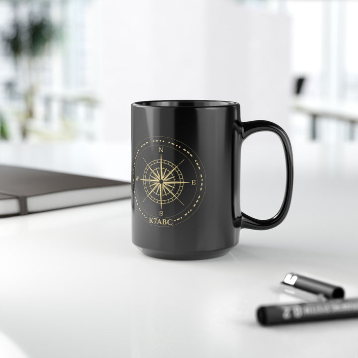 Personalized Morse Code Compass Ham Radio Mug | Custom Callsign Coffee Cup