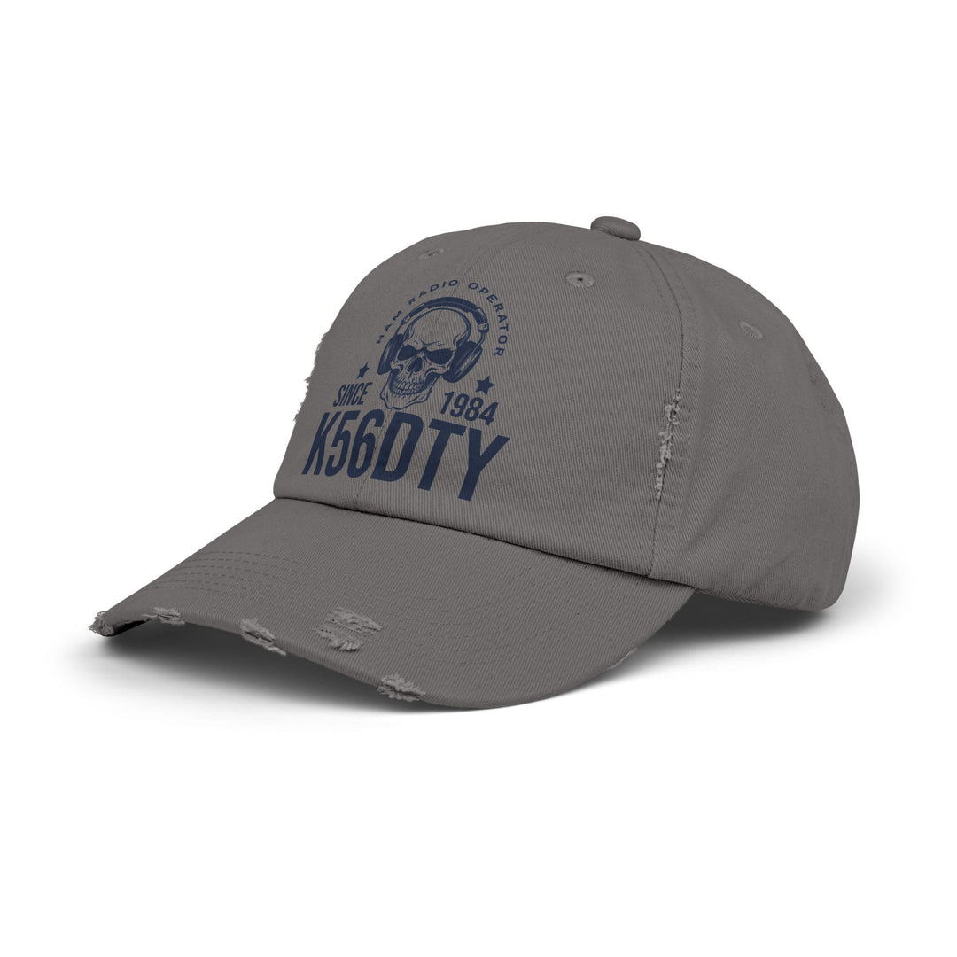 Personalized Vintage Ham Radio Skull Hat | Custom Callsign &amp; Licensed Since Distressed Cap
