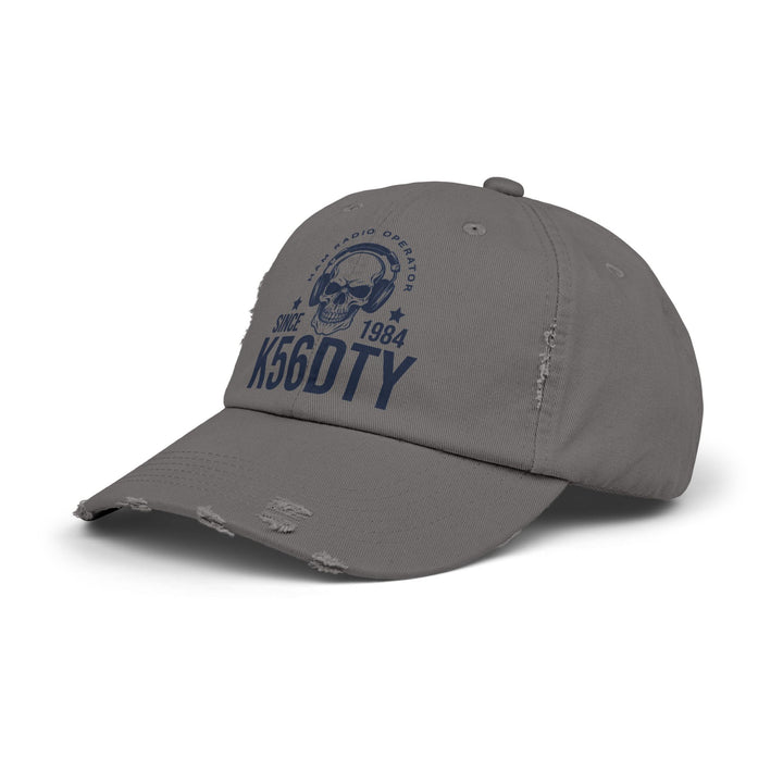 Personalized Vintage Ham Radio Skull Hat | Custom Callsign &amp; Licensed Since Distressed Cap