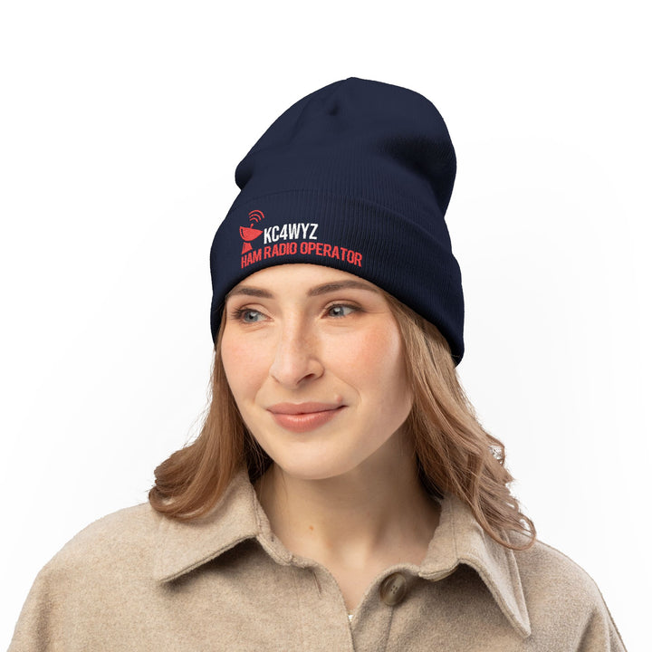 Personalized Ham Radio Beanie – Custom Embroidered Callsign Knit Cap for Amateur Radio Operators