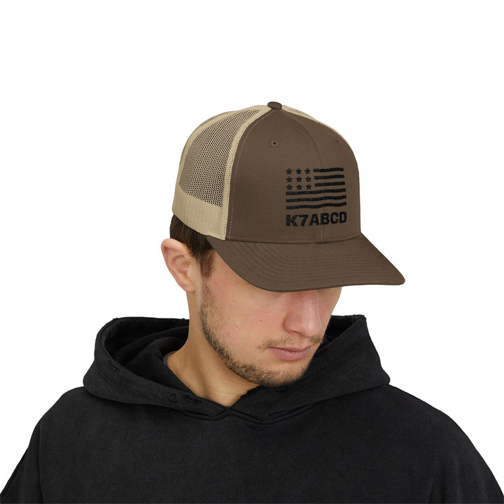 Personalized Ham Radio Call Sign Trucker Hat – Embroidered American Flag Amateur Radio Cap