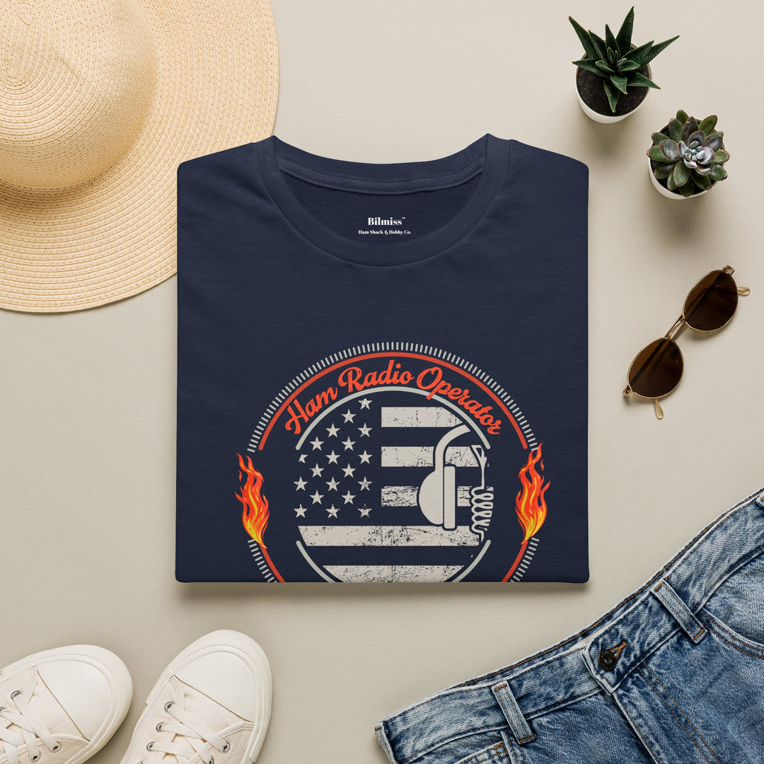 Personalized American Flag Ham Radio T-Shirt with Custom Callsign