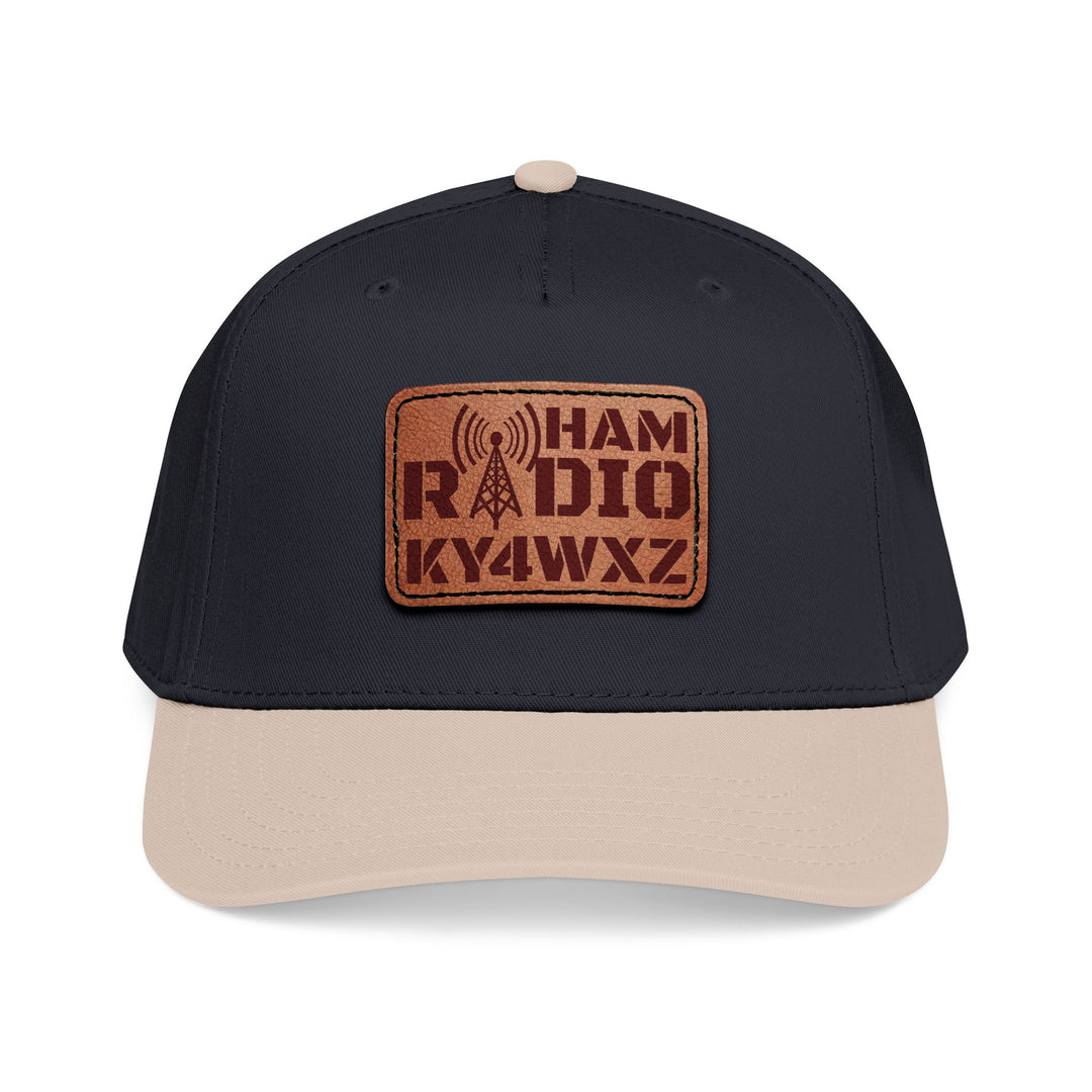 Personalized Ham Radio 5-Panel Cap – Leather Patch Callsign Hat