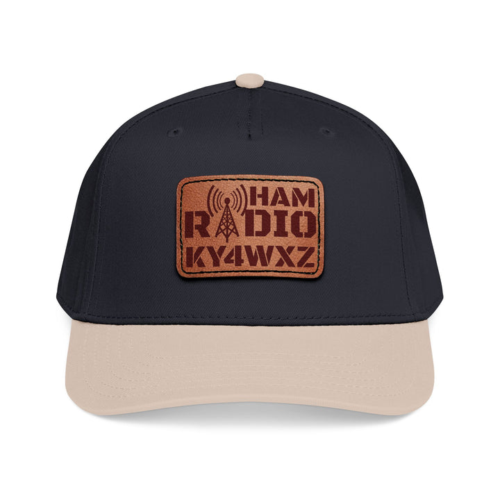 Personalized Ham Radio 5-Panel Cap – Leather Patch Callsign Hat