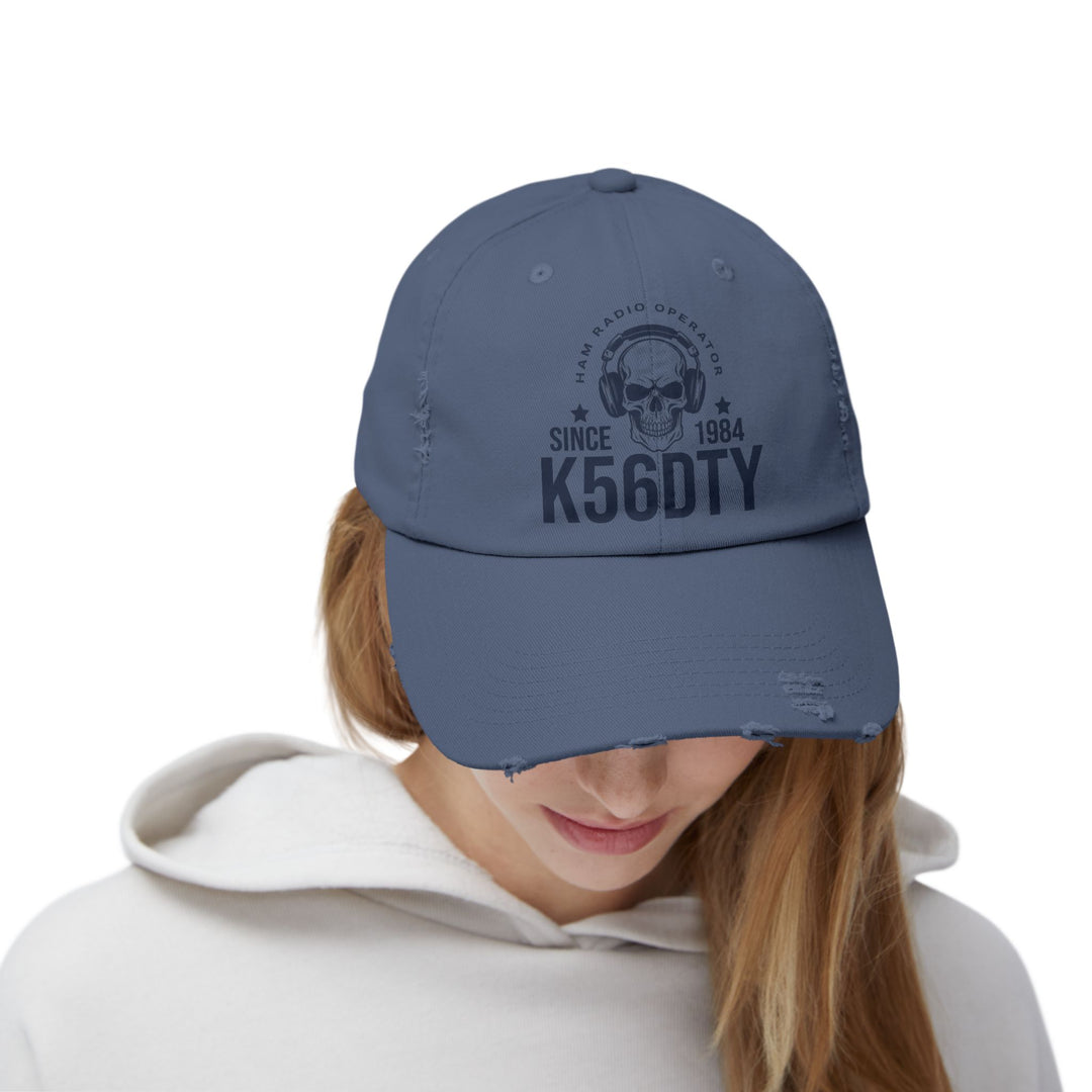 Personalized Vintage Ham Radio Skull Hat | Custom Callsign &amp; Licensed Since Distressed Cap