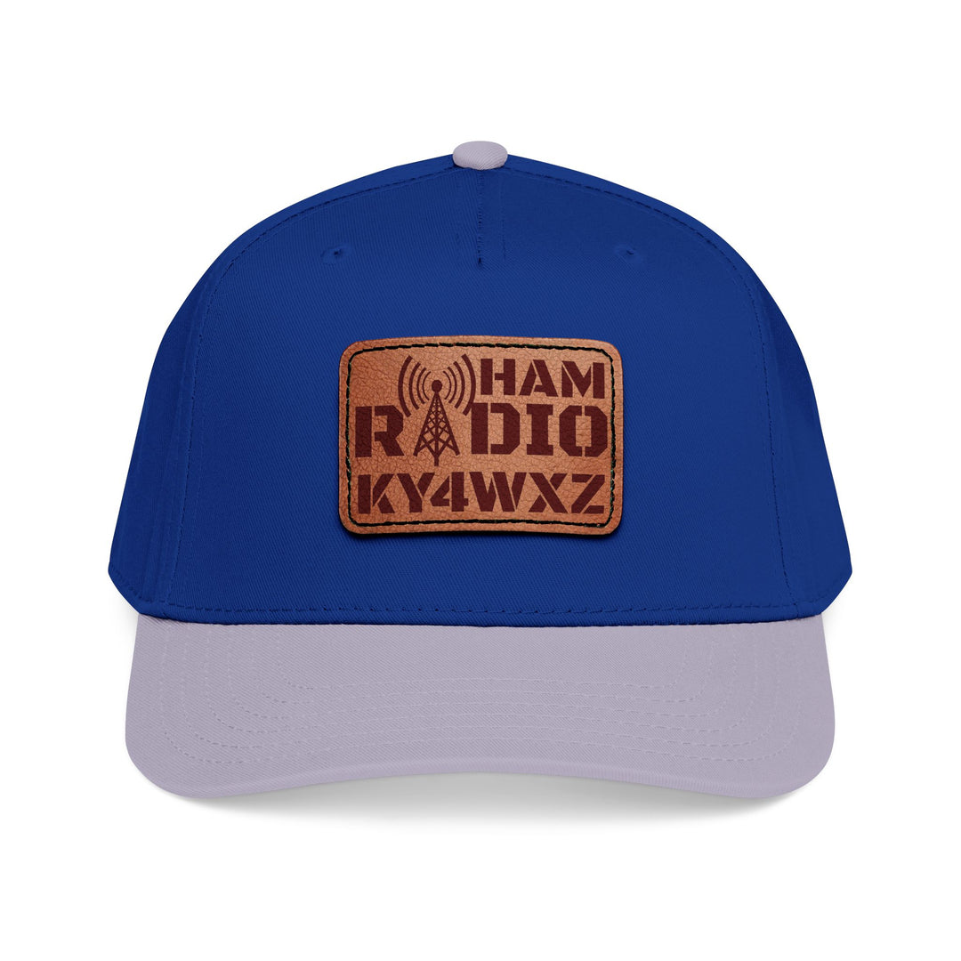 Personalized Ham Radio 5-Panel Cap – Leather Patch Callsign Hat