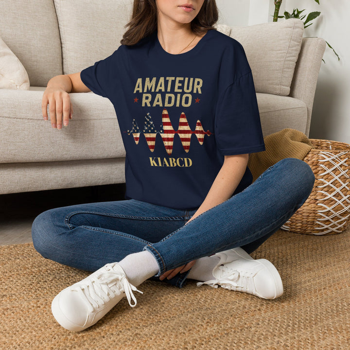 Personalized Ham Radio USA Flag T-Shirt with Custom Callsign | Amateur Radio Shirt
