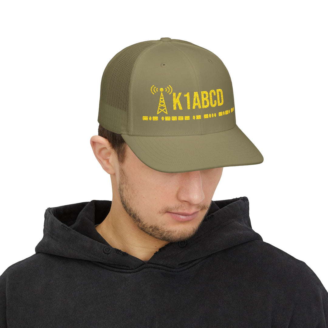 Premium Richardson 112 Ham Radio Trucker Hat with Personalized Callsign &amp; Morse Code Embroidery