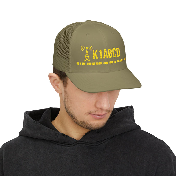 Premium Richardson 112 Ham Radio Trucker Hat with Personalized Callsign &amp; Morse Code Embroidery