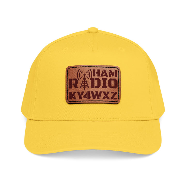 Personalized Ham Radio 5-Panel Cap – Leather Patch Callsign Hat