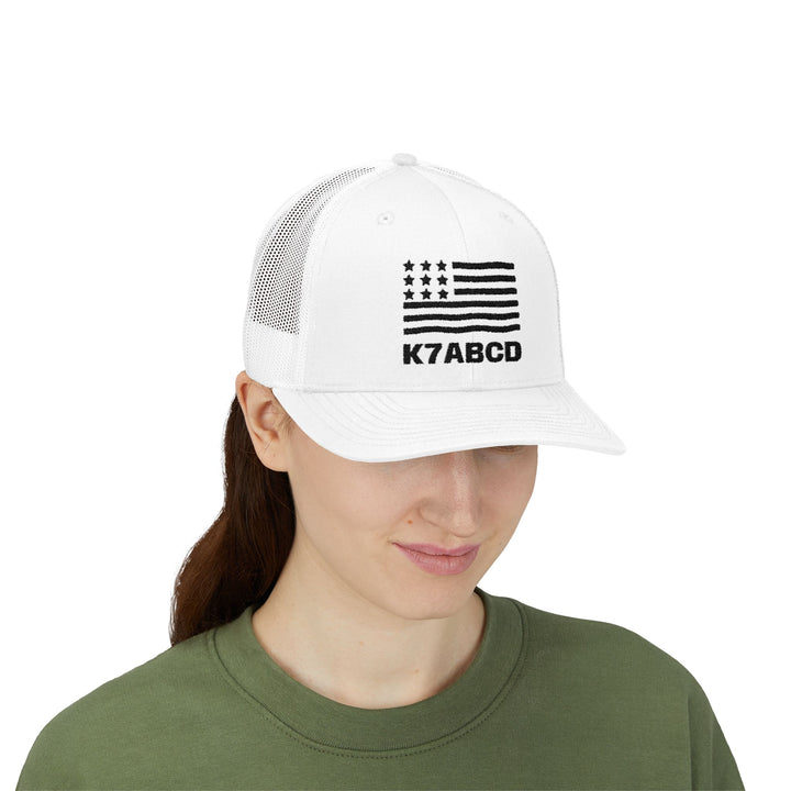 Personalized Ham Radio Call Sign Trucker Hat – Embroidered American Flag Amateur Radio Cap