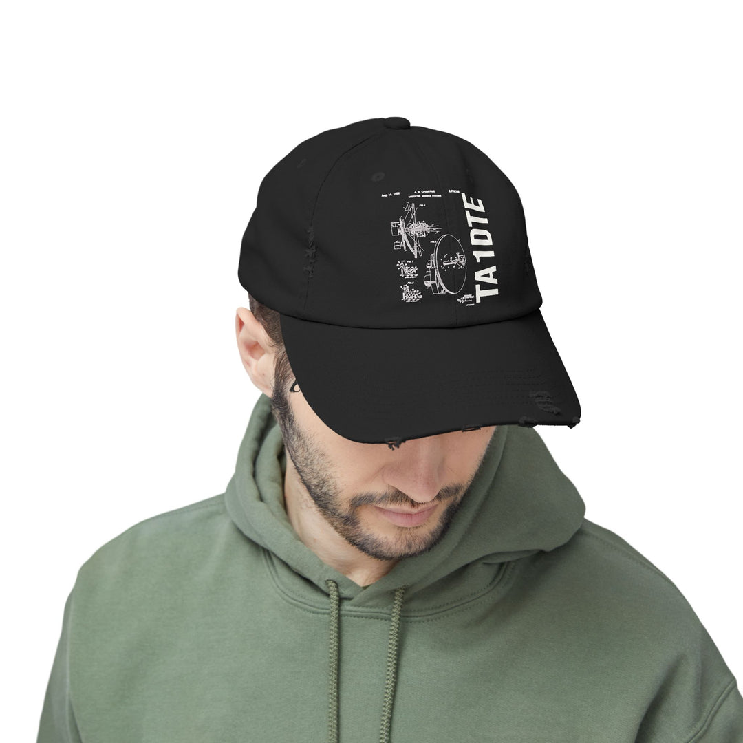 Personalized Vintage Ham Radio Distressed Cap | Custom Callsign Antenna Blueprint Hat