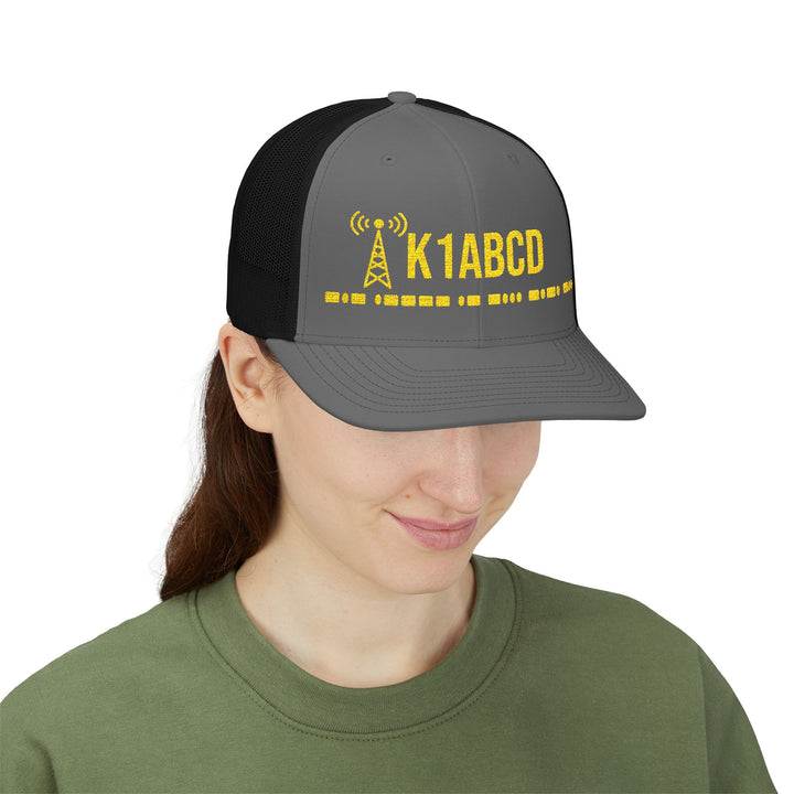 Premium Richardson 112 Ham Radio Trucker Hat with Personalized Callsign &amp; Morse Code Embroidery