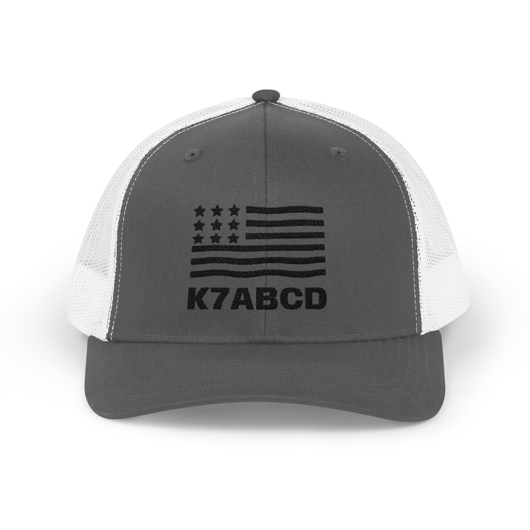 Personalized Ham Radio Call Sign Trucker Hat – Embroidered American Flag Amateur Radio Cap