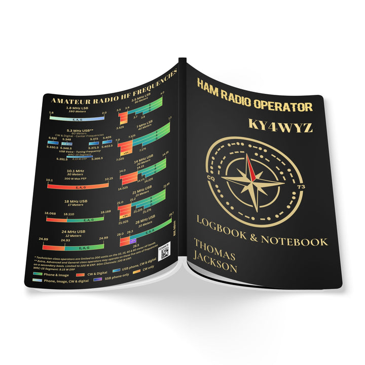 Personalized Ham Radio Logbook with HF Band Reference &amp; Custom Callsign