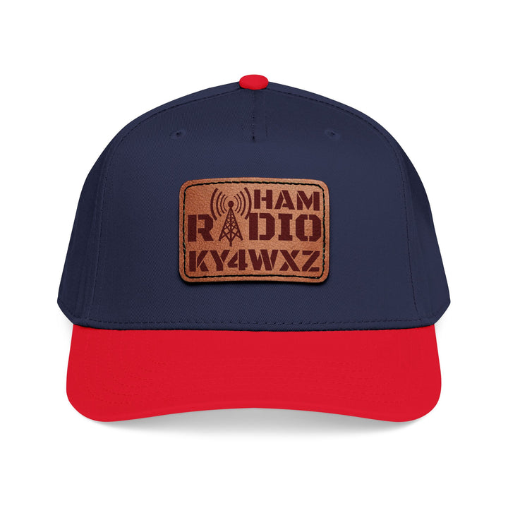 Personalized Ham Radio 5-Panel Cap – Leather Patch Callsign Hat