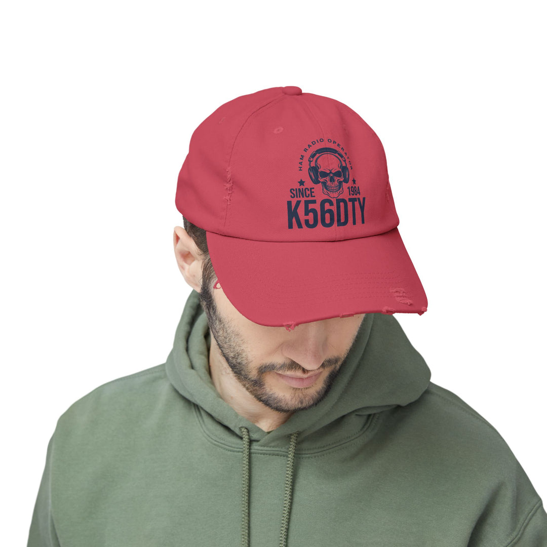 Personalized Vintage Ham Radio Skull Hat | Custom Callsign &amp; Licensed Since Distressed Cap