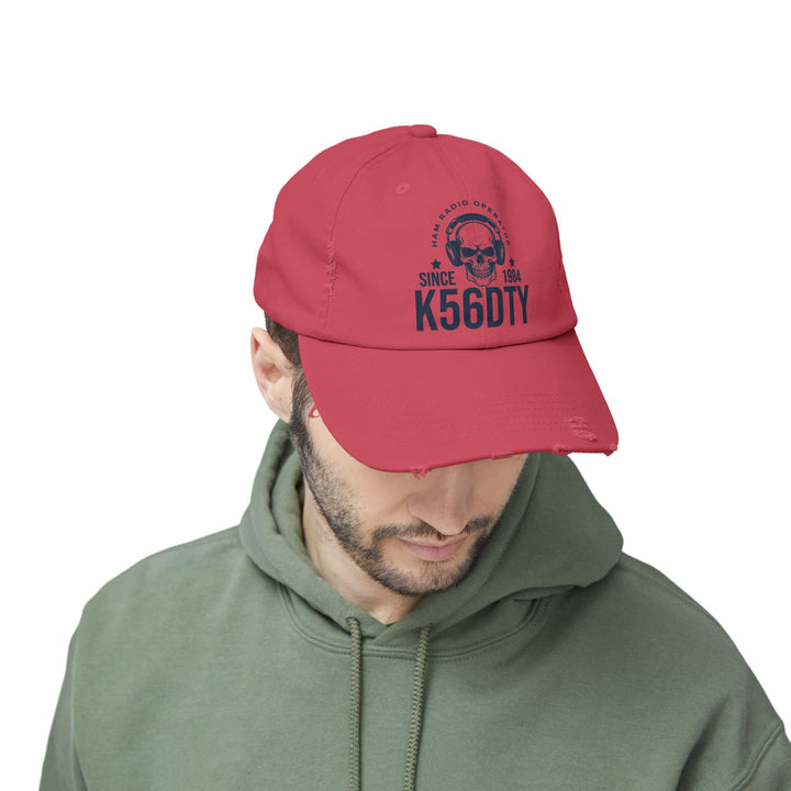Personalized Vintage Ham Radio Skull Hat | Custom Callsign &amp; Licensed Since Distressed Cap