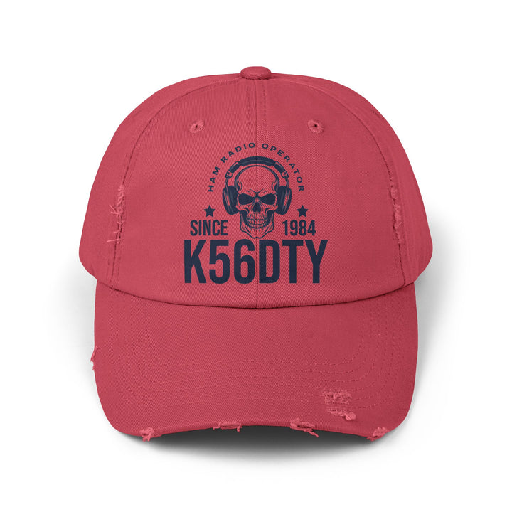Personalized Vintage Ham Radio Skull Hat | Custom Callsign &amp; Licensed Since Distressed Cap