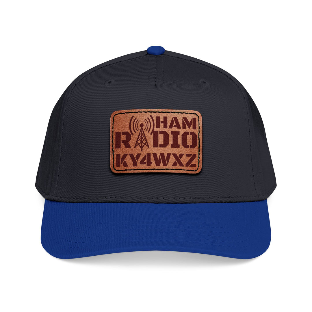 Personalized Ham Radio 5-Panel Cap – Leather Patch Callsign Hat