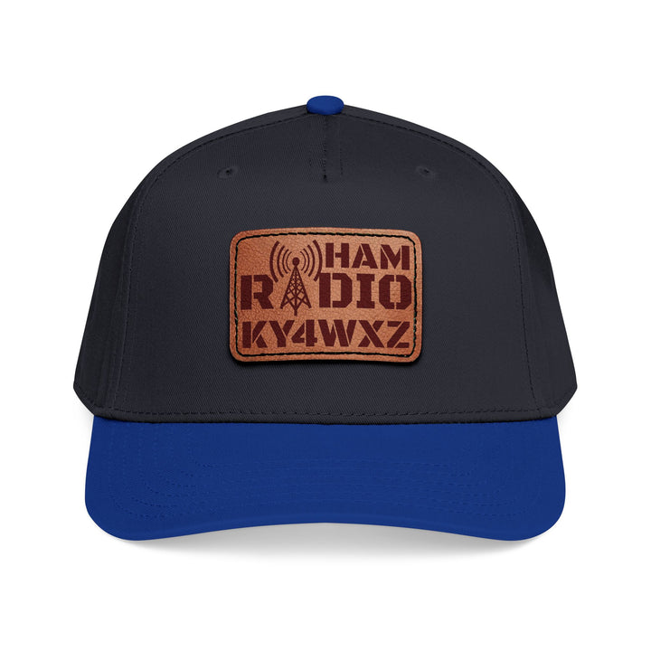 Personalized Ham Radio 5-Panel Cap – Leather Patch Callsign Hat