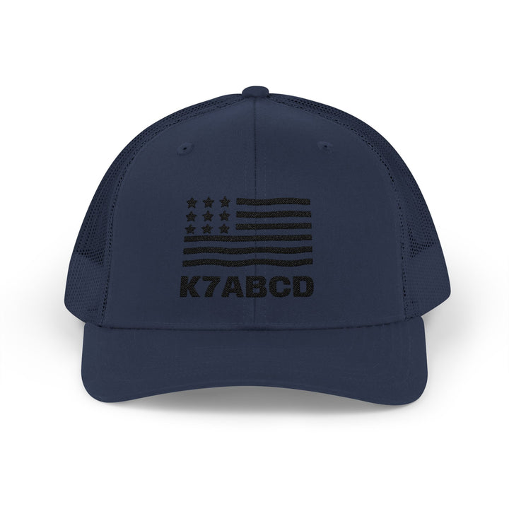Personalized Ham Radio Call Sign Trucker Hat – Embroidered American Flag Amateur Radio Cap