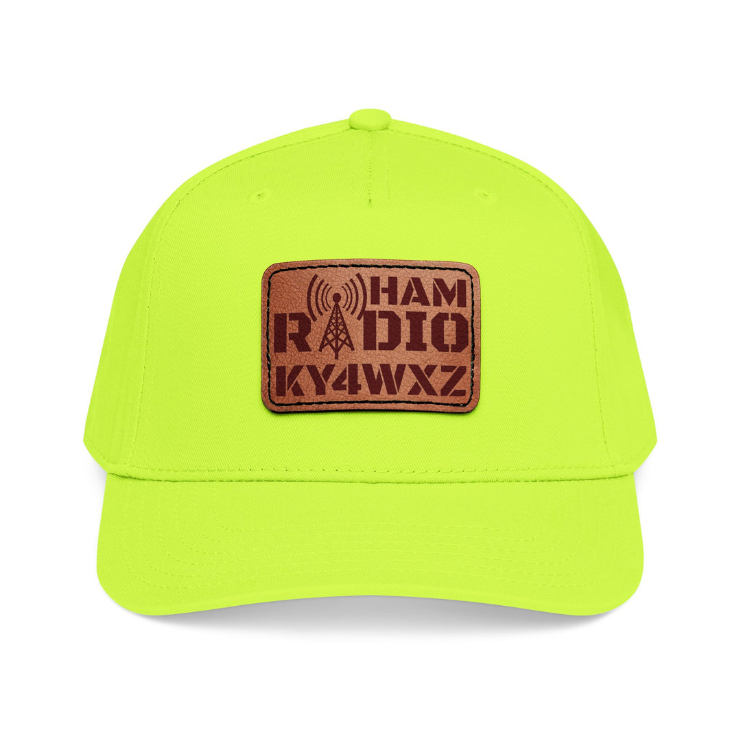 Personalized Ham Radio 5-Panel Cap – Leather Patch Callsign Hat